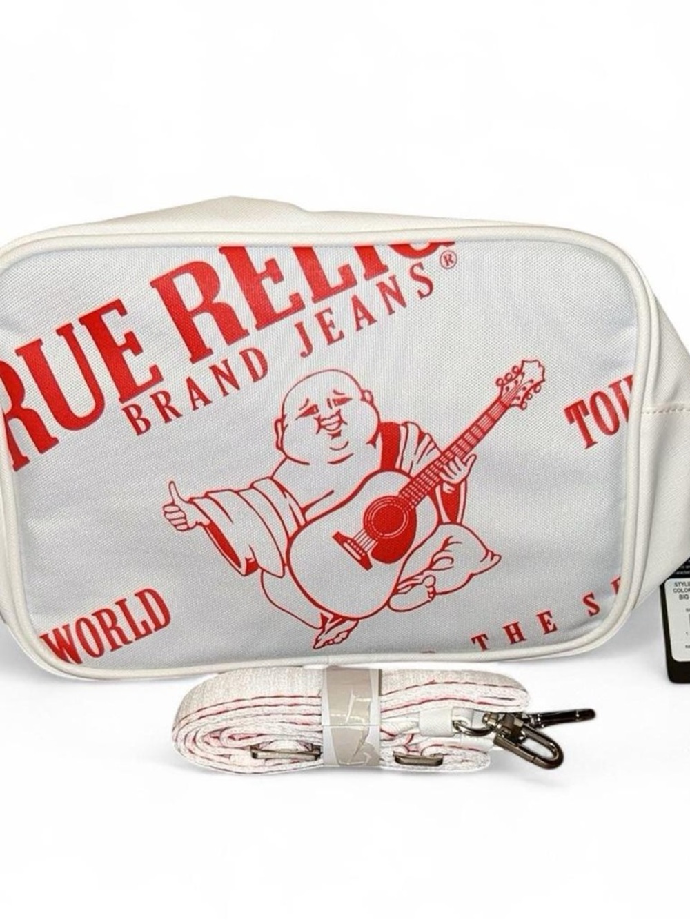 True Religion Buddha Crossbody Bag White Red Graphic NWT $79 Retail